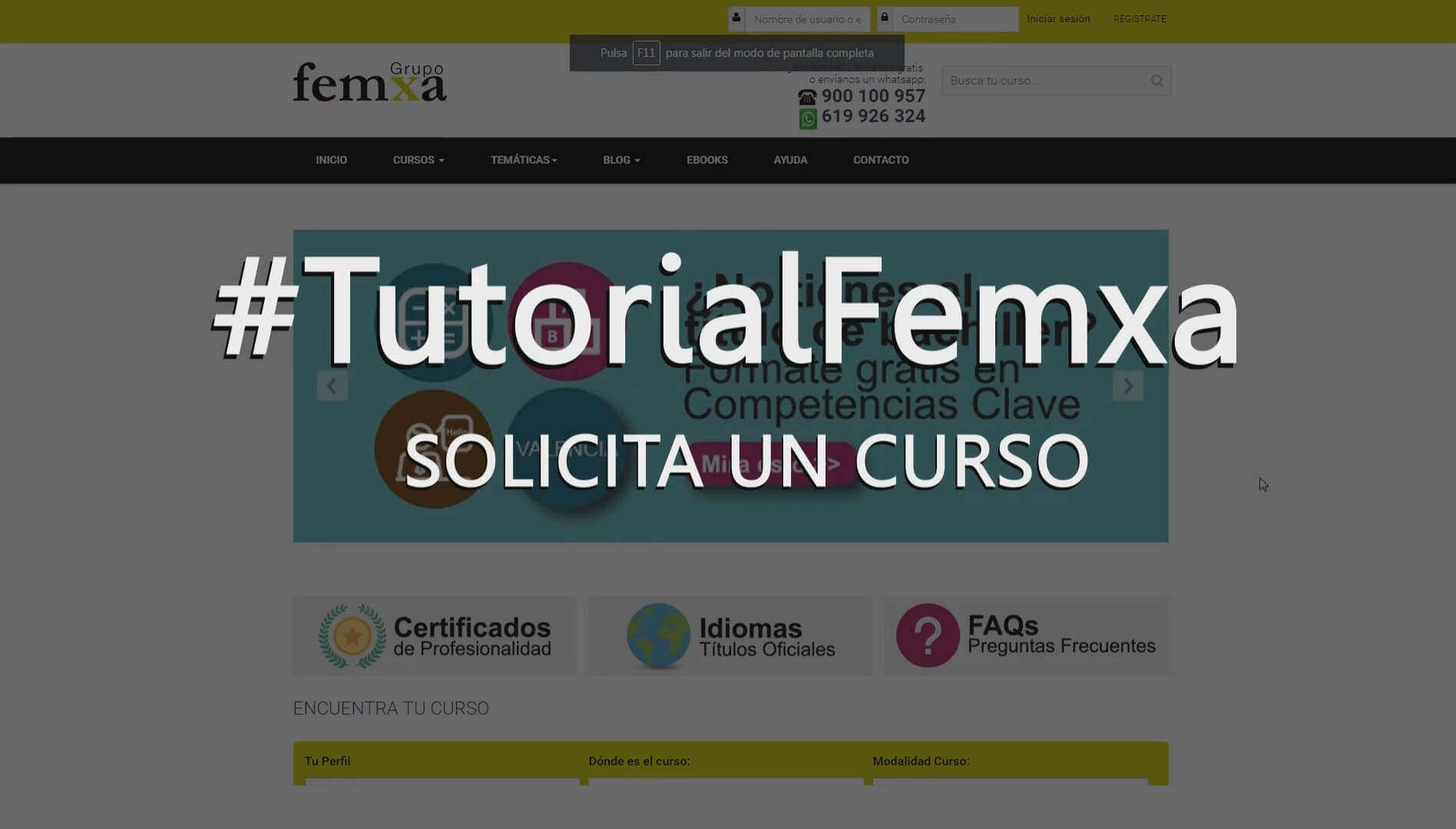 tutorial sobre cómo solicitar un curso en en cursosfemxa.es