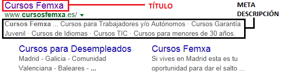 Snippet de Google con los datos optimizados para seo de la descripción