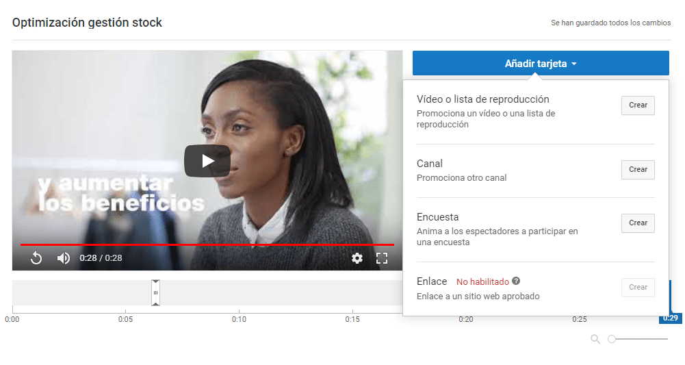 configurar tarjetas en youtube