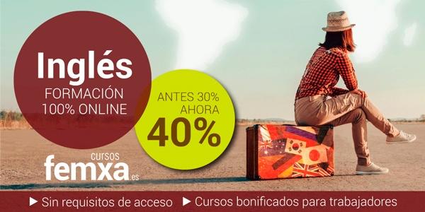 Cartel anunciador del 40 % de descuento en los cursos privados de inglés