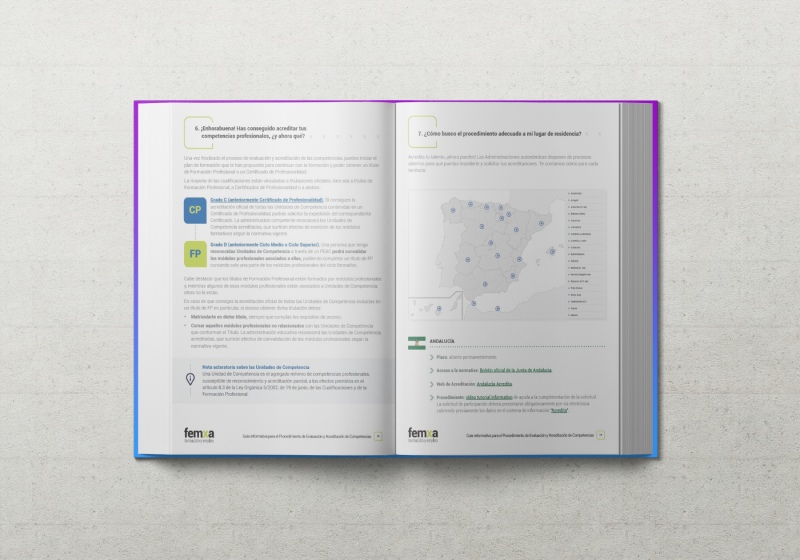 interior del ebook de descarga gratuita sobre la acreditación de competencias, se ve el mapa interactivo de España con el procedimiento de cada autonomía