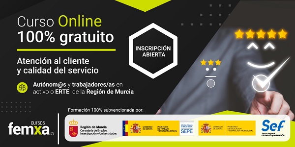 cartel anunciador del curso online de atención al cliente y calidad del servicio de cursos femxa