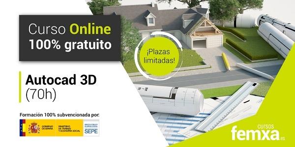 Cartel anunciador del curso de Autocad 3 D se aprecian casas y un plano realizado con autocad