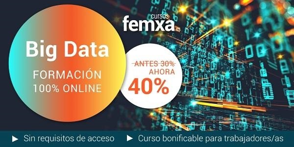Cartel anunciador del curso de Big data que recrea datos informáticos en el ciberespacio