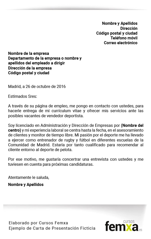 Ejemplo de carta de presentación para candidatura espontánea