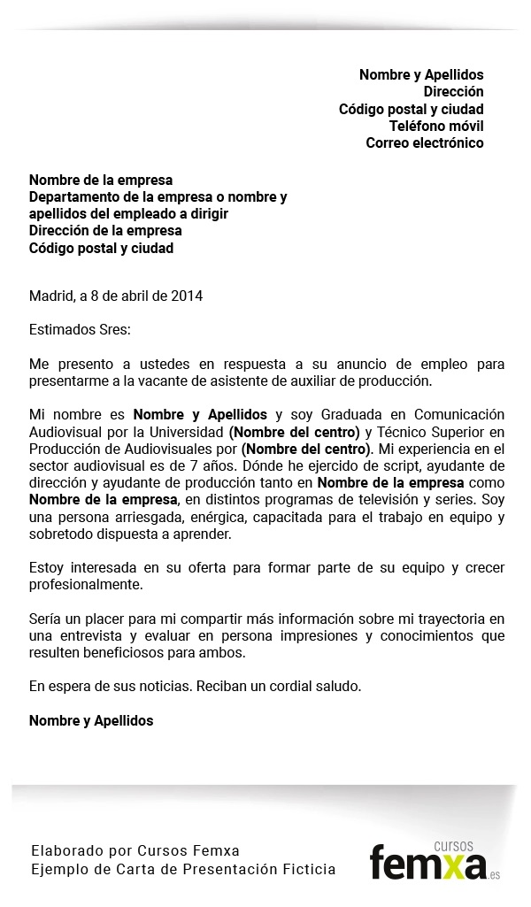 ejemplo de carta de presentación para responder a una oferta