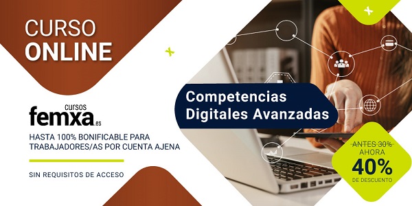 manejo de un ordenador, imagen dentro del cartel del curso online privado bonificable sobre competencias digitales avanzados