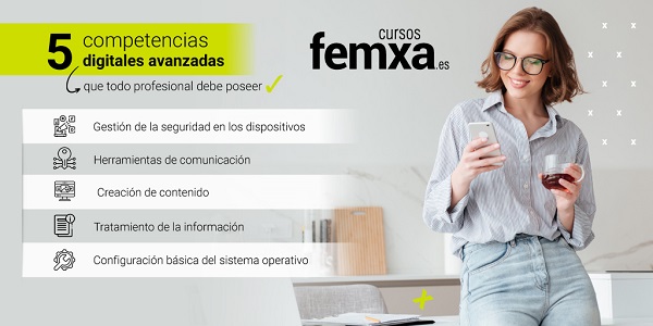 Infografía con 5 competencias digitales avanzadas