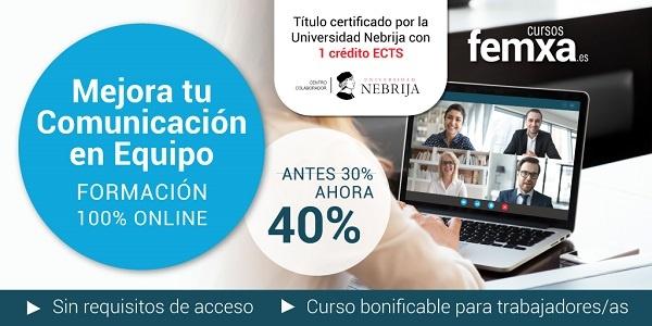 cartel del curso comunicación en equipo, certificado por la universidad Nebrija