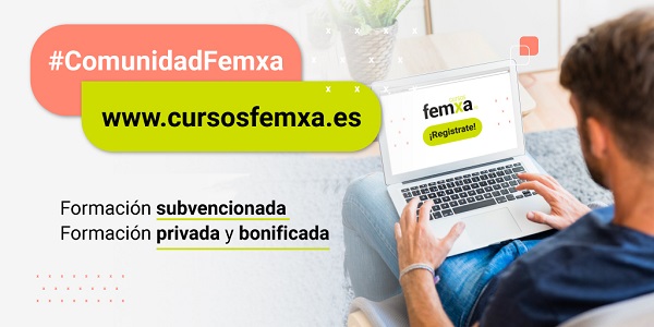 chico en un portátil registrándose en cursos femxa