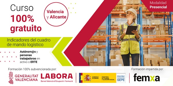 cartel anunciador del curso gratuito presencial de indicadores de cuadro de mando de la generalitat valenciana, labora y sepe