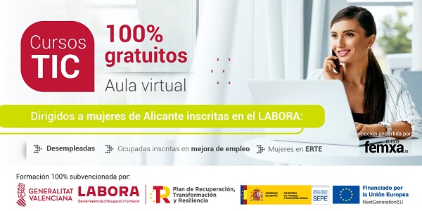 Cartel anunciador de los cursos gratuitos para mujeres de Alicante