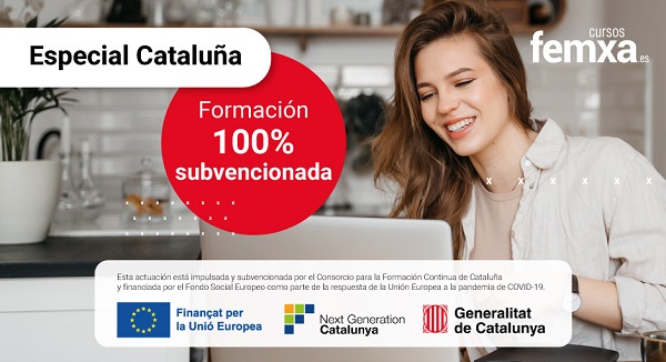 cartel anunciador de los cursos online gratuitos para Catalunya
