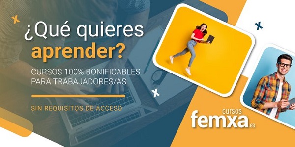 cartel anunciador de cursos privados bonificables con personas dinámicas con ganas de aprender