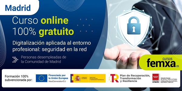 cartel anunciador del curso gratuito de femxa sobre digitalización y seguridad en la red