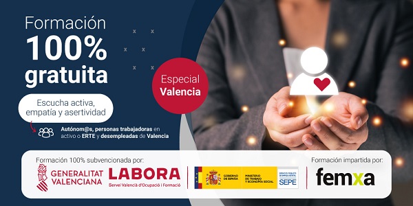 cartel anunciador del curso gratuito presencial de escucha activa, empatía y asertividad en Valencia
