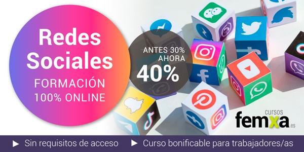 cubos con logotipos de redes sociales en un cartel que anuncia un curso privado