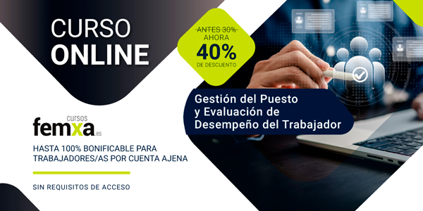 Cartel anunciador del curso de gestión del puesto y evaluación del desempeño del trabajador