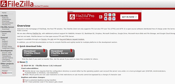 web oficial de filezilla