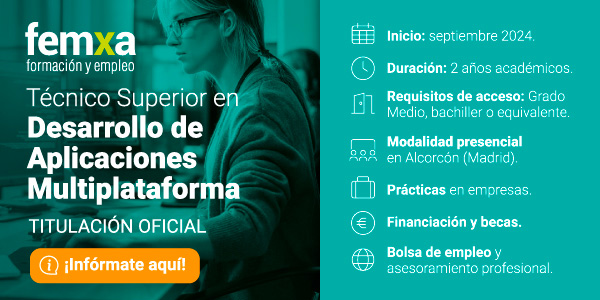 Cartel anunciador del grado superior en desarrollo de aplicaciones multiplataforma