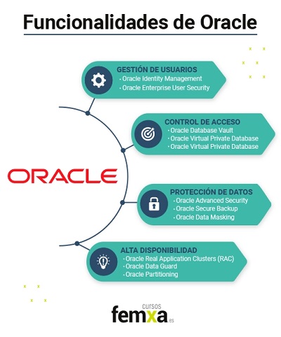 Infografía sobre las funcionalidades del software de Oracle