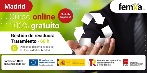 cartel anunciador del curso de femxa de gestión de residuos para desempleados de Madrid