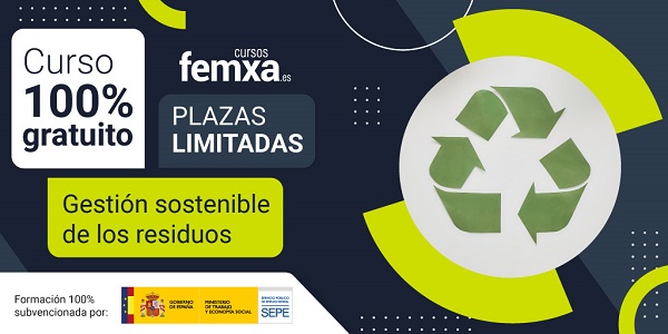 cartel anunciador del curso de gestión sostenible de los recursos, se ve un logotipo de ecología y reciclaje