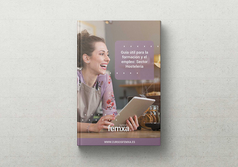 portada de ebook de hostelería se ve una hostelera en una barra con una tablet