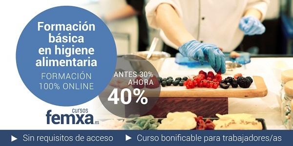 cartel de curso online privado sobre higiene alimentaria en la que se ve un cocinero trabajando con alimentos en una tabla