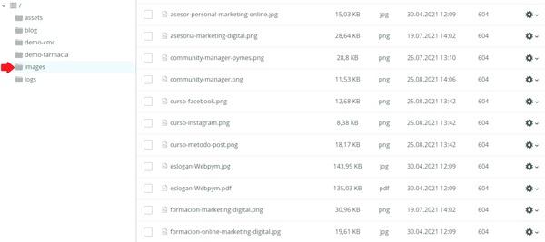 pantallazo de una carpeta de imágenes en un espacio web