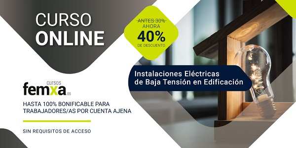 Bombilla en un cartel promocional del curso de instalaciones eléctricas de baja tensión en edificación