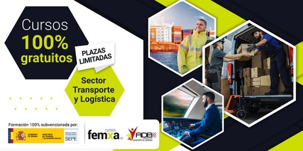 cartel anunciador del sector logístico, se ven varias imágenes relacionadas con el transporte: un barco con contenedores y una furgoneta con cajas