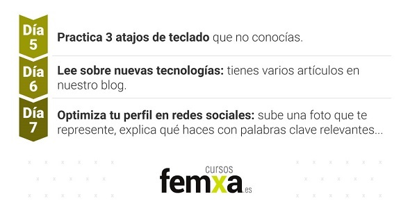 Infografía con los días del reto de mejora de competencias digitales