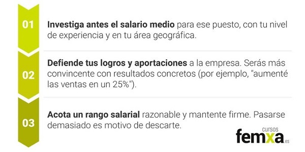infografía con tres consejos para negociar el salario