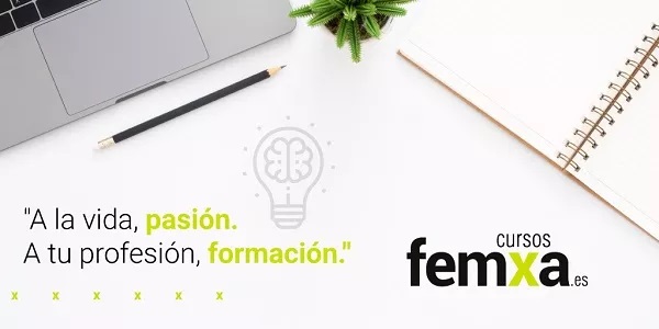 Cartel anunciador de la oferta formativa de cursos femxa en el que se indica: a la vida pasión, a tu profesión, formación.