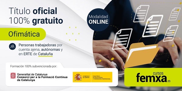 cartel anunciador del curso gratuito con título oficial de Ofimática en Catalunya