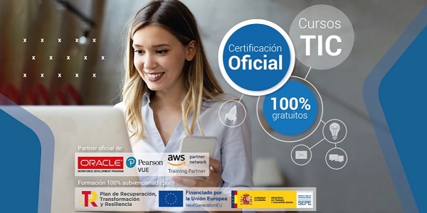 cartel anunciador de cursos tic con certificaciones de oracle y amazon