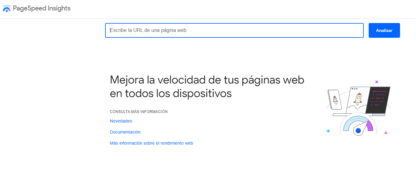 interfaz de google page speed insights