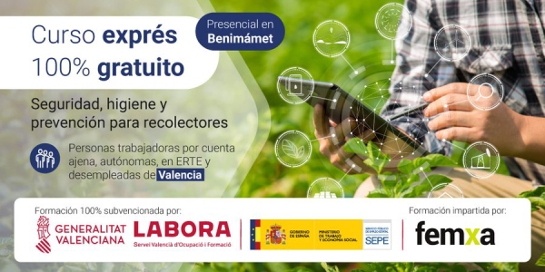 cartel anunciador del curso gratuito de prevención de riesgos laborales para agricultura