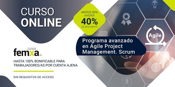 Cartel anunciador del curso de Scrum y metodologías ágiles de Femxa