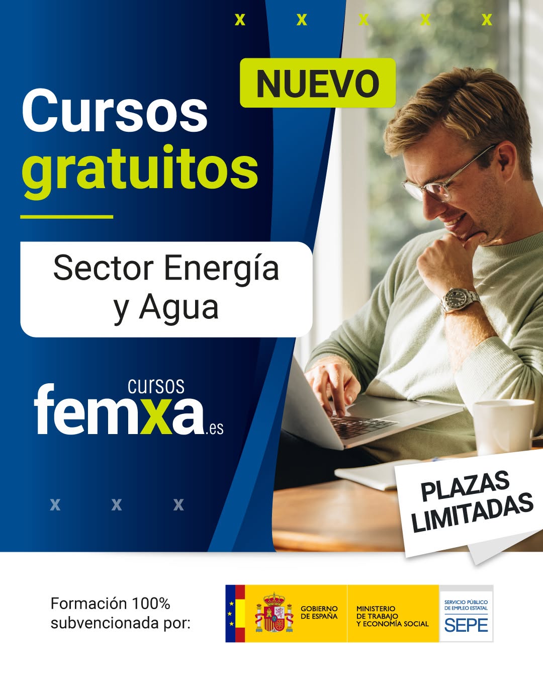 Cartel anunciador de los cursos gratuitos para el sector de la energía y el agua