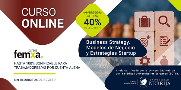 cartel anunciador del curso bonificable de femxa sobre estrategias startup