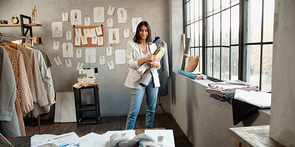 trabajadora del sector textil en un estudio de diseño de moda