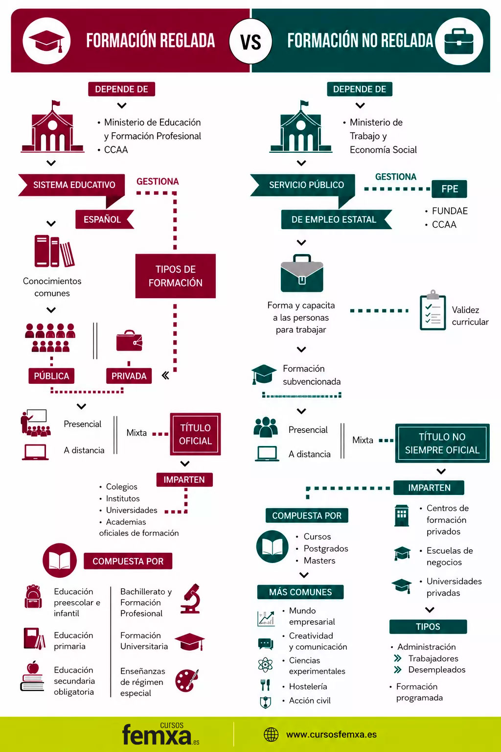 Infografía de Femxa sobre los tipos de formación en España en 2026
