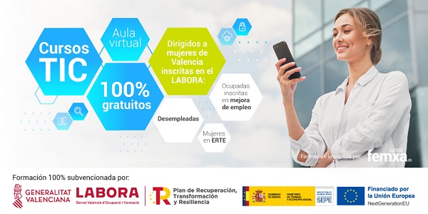 cartel anunciador de los cursos online subvencionados para mujeres de valencia