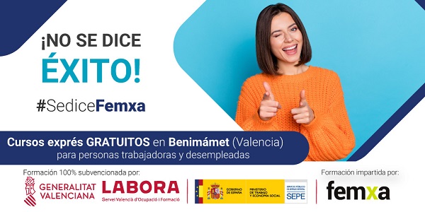 chica joven de pelo corto sonríe, forma parte del cartel anunciador de los cursos exprés de Benimámet