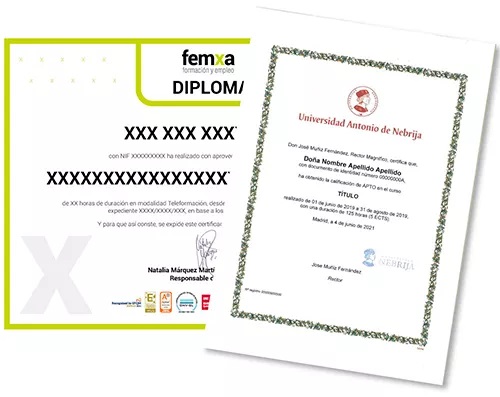 Diploma de femxa y de la universidad nebrija