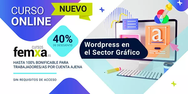 Cartel anunciador del curso de Wordpress para el sector gráfico
